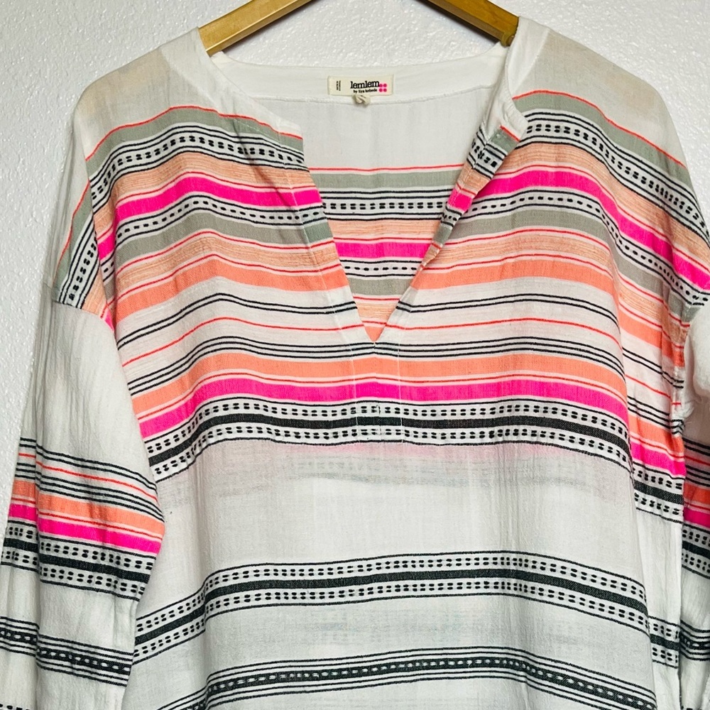 Lemlem By Liya Kebede Cotton Gauze Tunic Fringe White Large - Picture 2 of 6